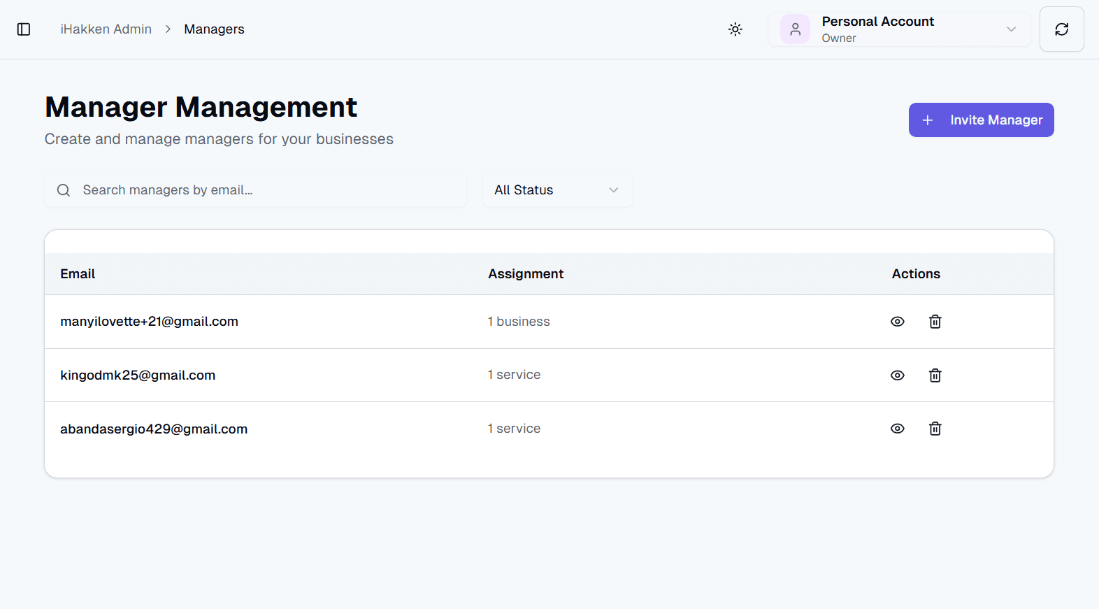iHakken Dashboard - Hospitality Management Platform